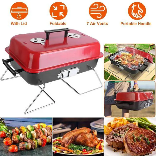 Alt view image 2 of 7 - Folding Portable BBQ Charcoal Grill Compact Tabletop Mini Smoker Small Outdoor