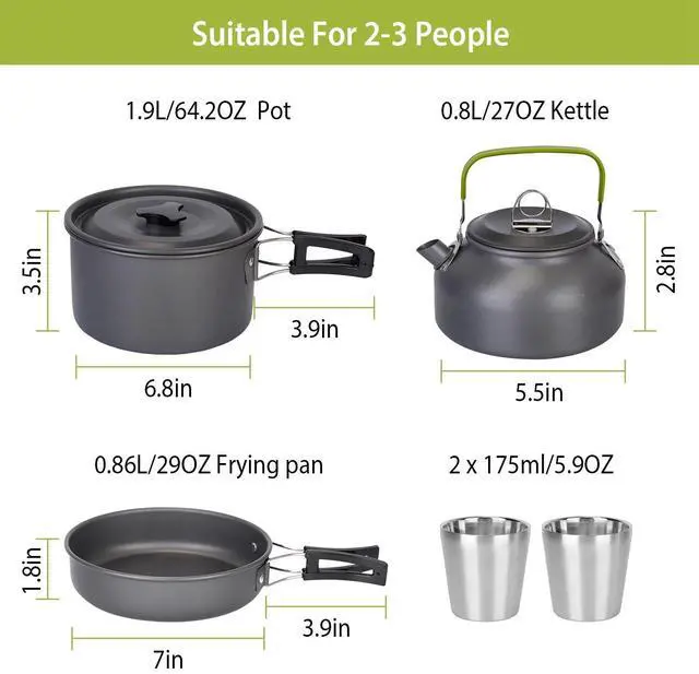 Alt view image 6 of 7 - 12-Piece Camping Cookware Set - Pots Pans & Cooking Tools for Outdoor Cooking