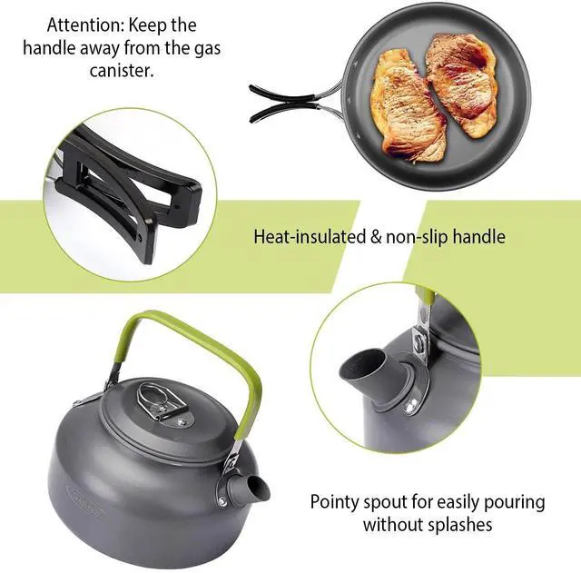 Alt view image 3 of 7 - 12-Piece Camping Cookware Set - Pots Pans & Cooking Tools for Outdoor Cooking