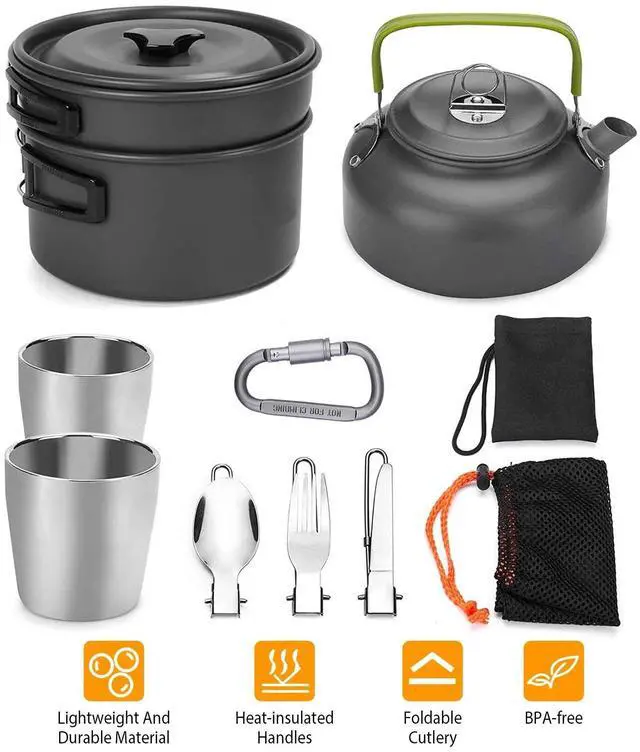 Alt view image 2 of 7 - 12-Piece Camping Cookware Set - Pots Pans & Cooking Tools for Outdoor Cooking