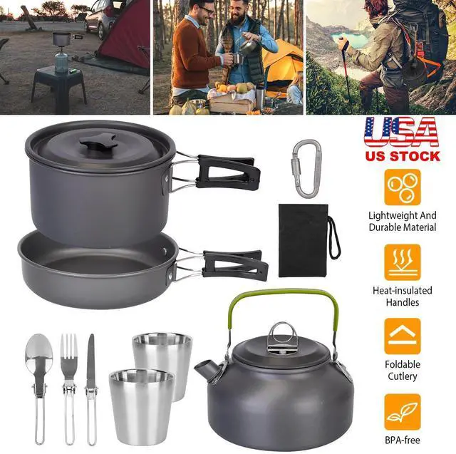 Main image of 12-Piece Camping Cookware Set - Pots Pans & Cooking Tools for Outdoor Cooking