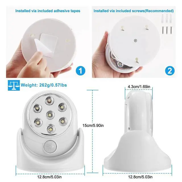 Alt view image 7 of 7 - 360° Adjustable 7LED Lamp Motion Activated PIR Sensor Stair Light Cordless Patio