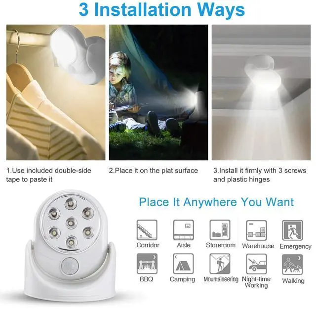 Alt view image 2 of 7 - 360° Adjustable 7LED Lamp Motion Activated PIR Sensor Stair Light Cordless Patio