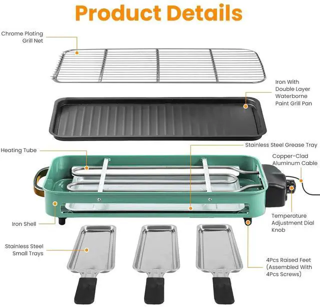 Alt view image 4 of 7 - Electric Indoor Grill, 2 in 1 Smokeless Raclette for Kitchen