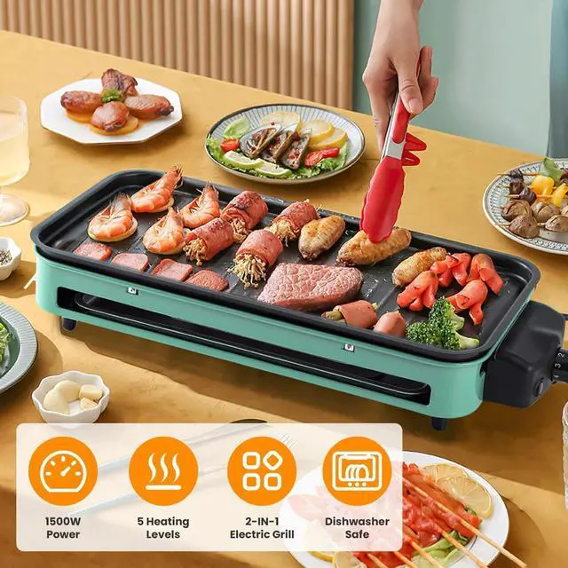 Alt view image 3 of 7 - Electric Indoor Grill, 2 in 1 Smokeless Raclette for Kitchen