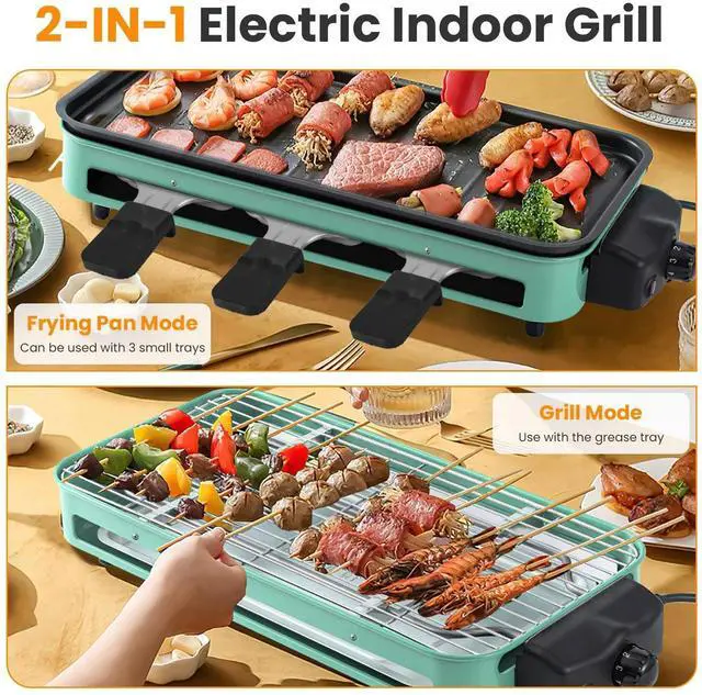 Alt view image 6 of 7 - Electric Indoor Grill, 2 in 1 Smokeless Raclette for Kitchen