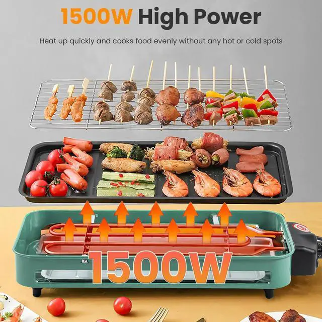 Alt view image 5 of 7 - Electric Indoor Grill, 2 in 1 Smokeless Raclette for Kitchen
