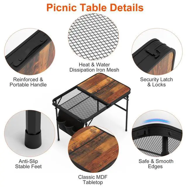 Alt view image 4 of 7 - Portable Aluminum Alloy Camping Table Foldable &Adjustable Height for BBQ