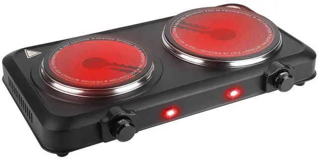 Alt view image 5 of 6 - Infrared Double Burner Electric Cooktop - 1800W Portable Stove for Dorm