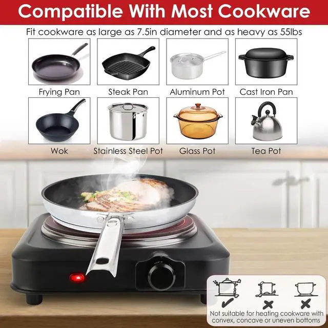 Alt view image 2 of 6 - Infrared Double Burner Electric Cooktop - 1800W Portable Stove for Dorm