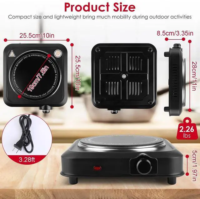 Alt view image 4 of 6 - Infrared Double Burner Electric Cooktop - 1800W Portable Stove for Dorm