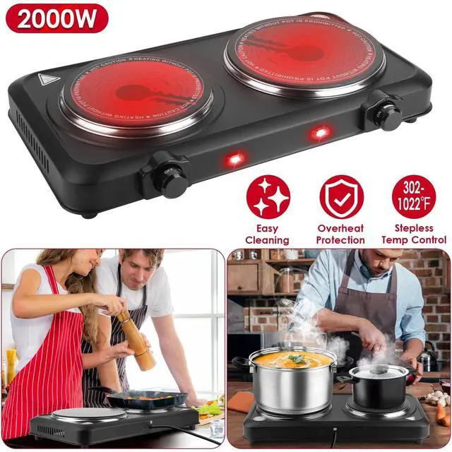 Main image of Infrared Double Burner Electric Cooktop - 1800W Portable Stove for Dorm