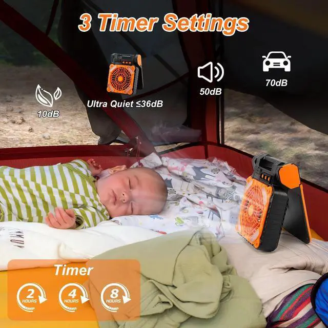 Alt view image 6 of 7 - Solar Camping Fan W/ LED Lantern In Blue Rechargeable Battery Operated Fan