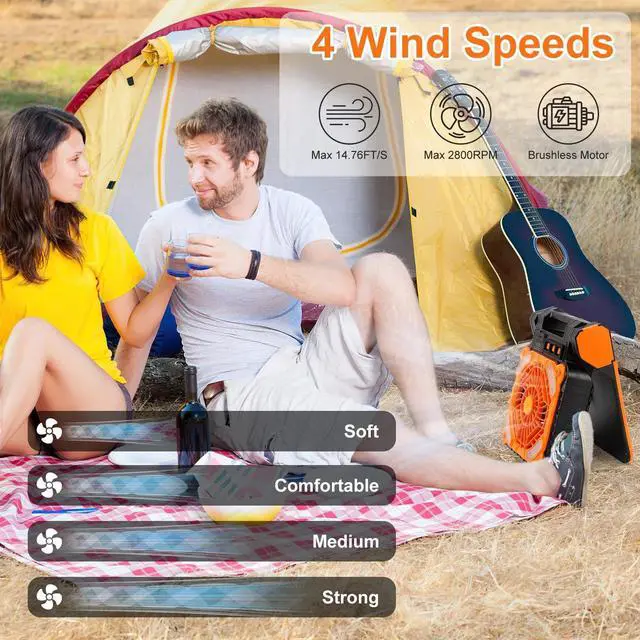 Alt view image 5 of 7 - Solar Camping Fan W/ LED Lantern In Blue Rechargeable Battery Operated Fan