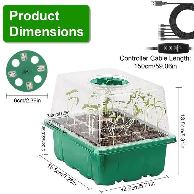 Alt view image 3 of 7 - 5 Pack Seed Starter Trays with Grow Light Seed Starter Kit Seed Growing Starting
