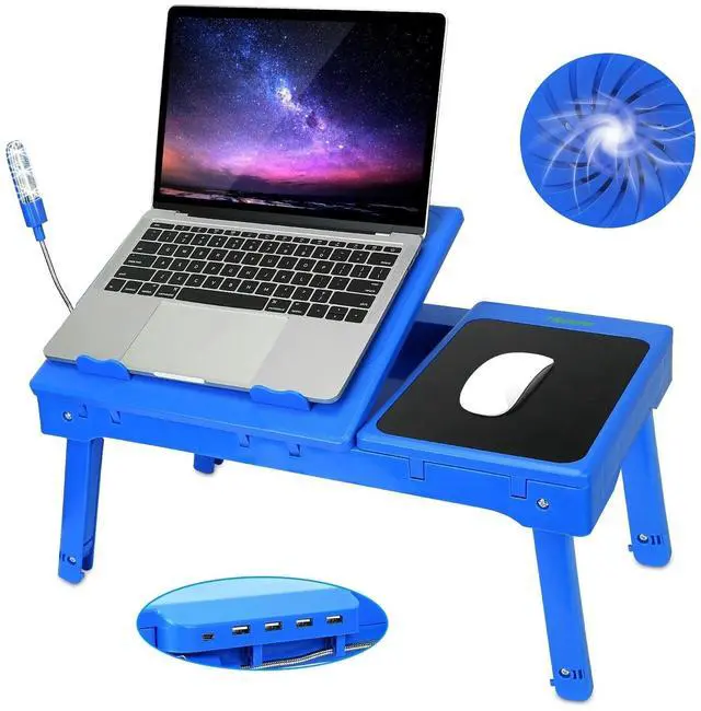 Main image of Foldable Laptop Table Bed Notebook Desk w/Cooling Fan Mouse Board LED light
