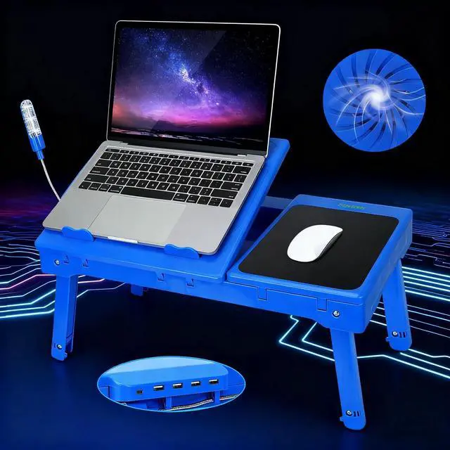 Alt view image 5 of 7 - Foldable Laptop Table Bed Notebook Desk w/Cooling Fan Mouse Board LED light