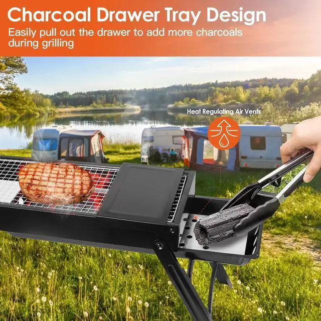 Alt view image 4 of 7 - Portable BBQ Folding Charcoal Grill for Outdoor Cooking Lightweight&Compact