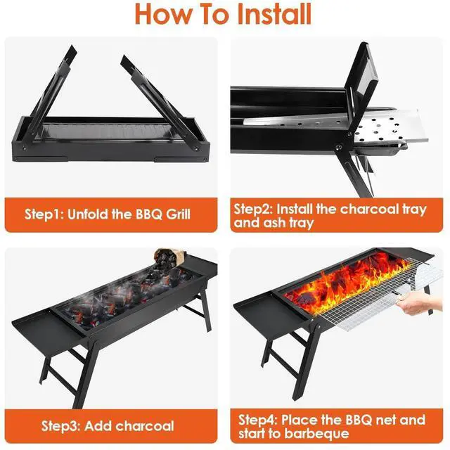 Alt view image 7 of 7 - Portable BBQ Folding Charcoal Grill for Outdoor Cooking Lightweight&Compact