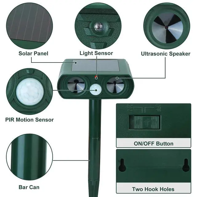 Alt view image 4 of 7 - Ultrasonic Animal Repeller Solar Motion Activated Critter Repellent Farm Garden