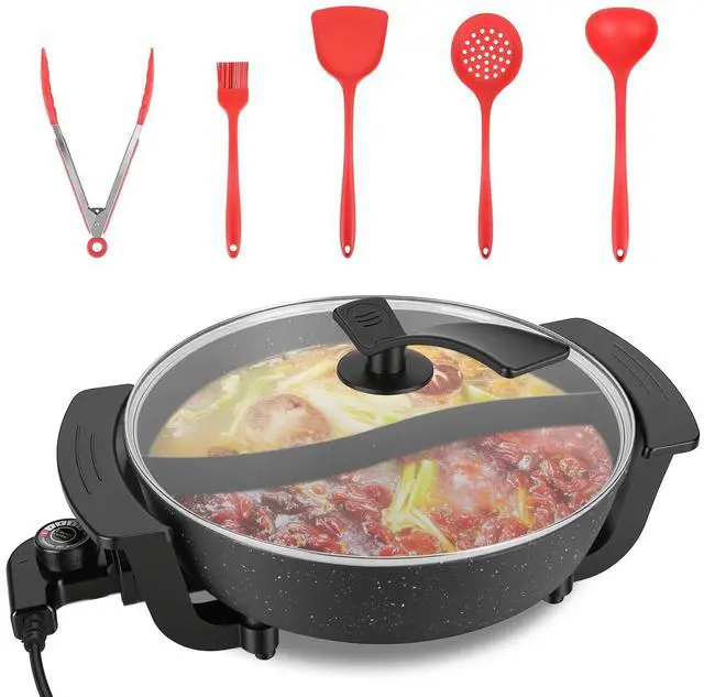 Main image of 6L Electric Hot Pot w/ Divider Dual Flavor Nonstick Shabu Pot for Family Meals
