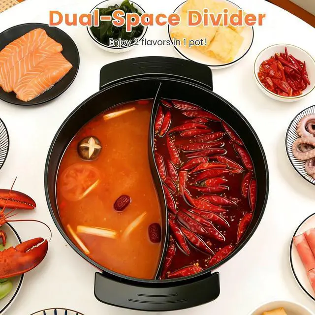 Alt view image 4 of 7 - 6L Electric Hot Pot w/ Divider Dual Flavor Nonstick Shabu Pot for Family Meals