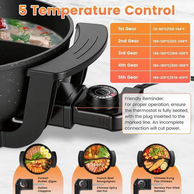 Alt view image 3 of 7 - 6L Electric Hot Pot w/ Divider Dual Flavor Nonstick Shabu Pot for Family Meals