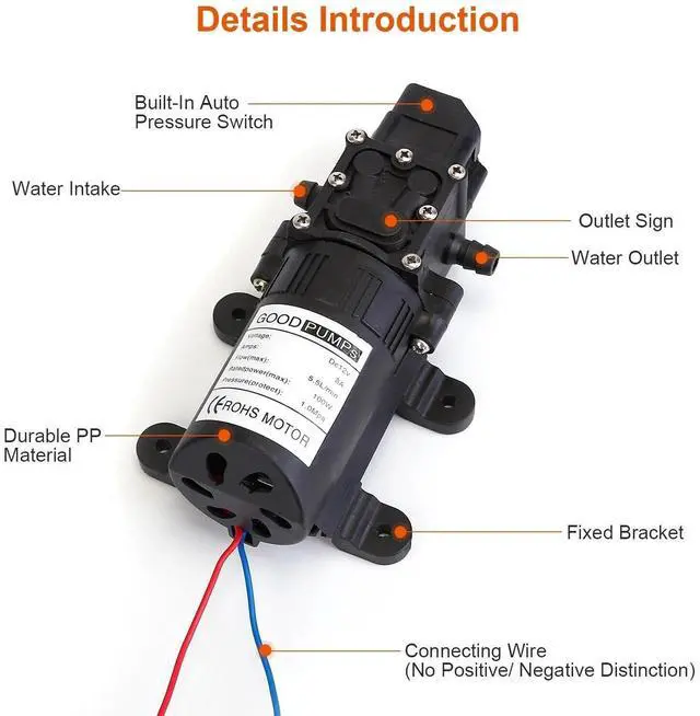 Alt view image 4 of 7 - 12V Self Priming Sprayer 123PSI Electric Water Pump for RV Camper Marine Boat