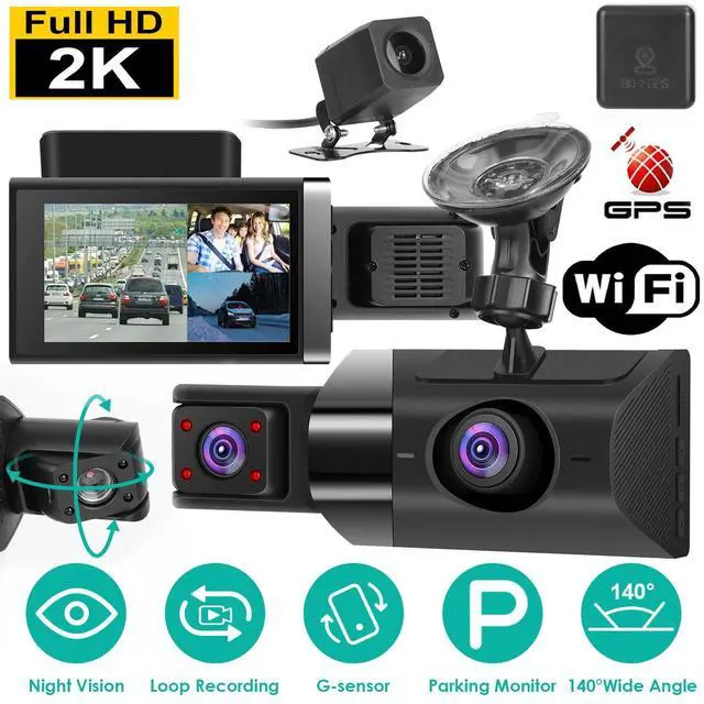 Main image of 3-Channel GPS Dash Cam | 2K WiFi Car Camera with Front 140° Wide Angle