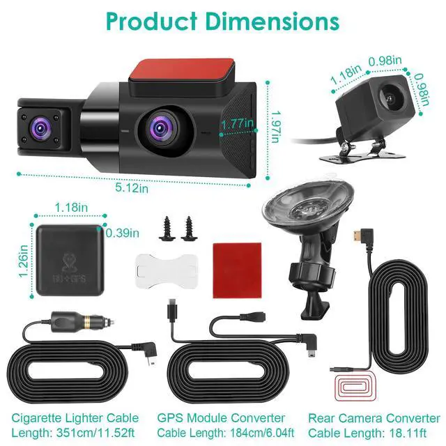 Alt view image 5 of 7 - 3-Channel GPS Dash Cam | 2K WiFi Car Camera with Front 140° Wide Angle