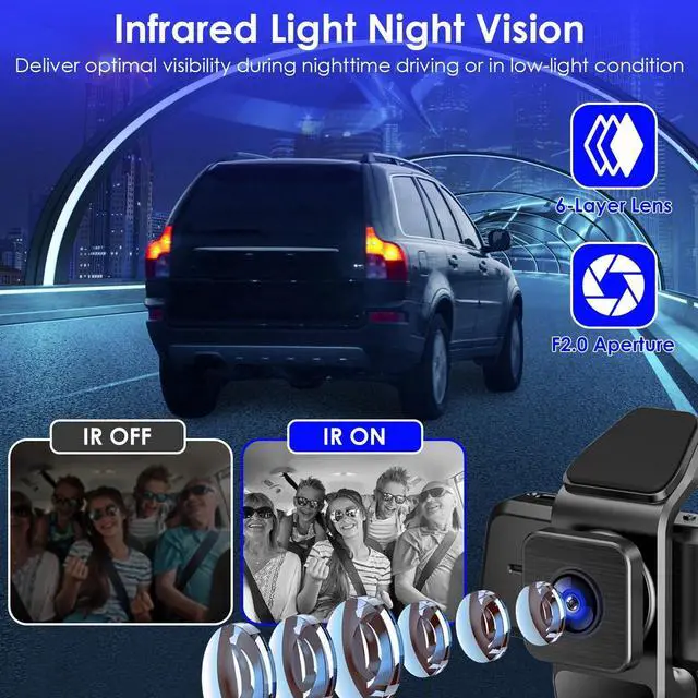 Alt view image 3 of 7 - 1080P FHD Dash Cam With 3 ChannelsWiFi Dash Cam 170° Wide Angle Motion Detection