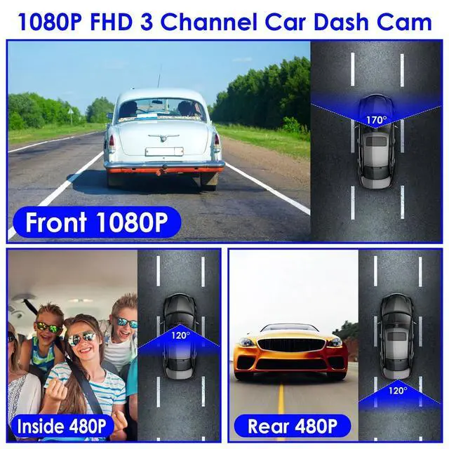 Alt view image 4 of 7 - 1080P FHD Dash Cam With 3 ChannelsWiFi Dash Cam 170° Wide Angle Motion Detection