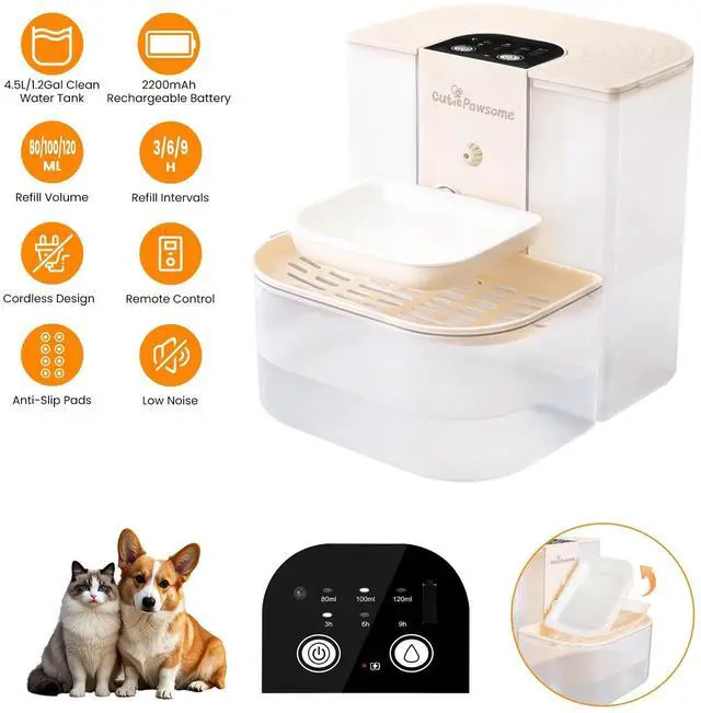 Main image of Cordless Rechargeable Pet Water Fountain Automatic Cat Water Dispenser 4.5L