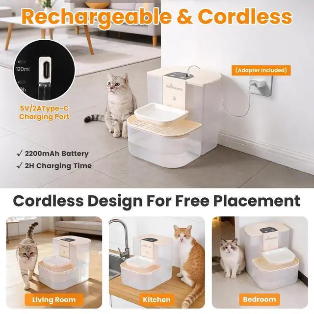 Alt view image 6 of 7 - Cordless Rechargeable Pet Water Fountain Automatic Cat Water Dispenser 4.5L