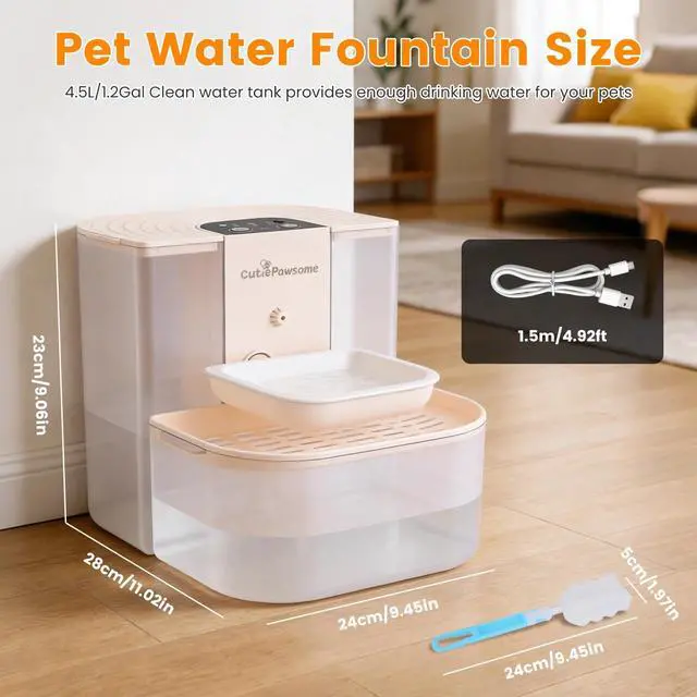 Alt view image 3 of 7 - Cordless Rechargeable Pet Water Fountain Automatic Cat Water Dispenser 4.5L