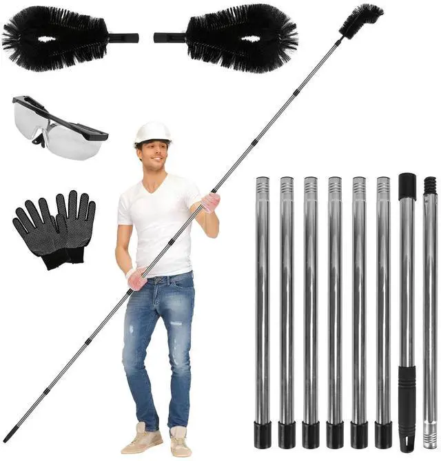 Main image of Telescoping Gutter Cleaning Tool w/ 2 Angled Brushes &Goggles Convenient Gutter
