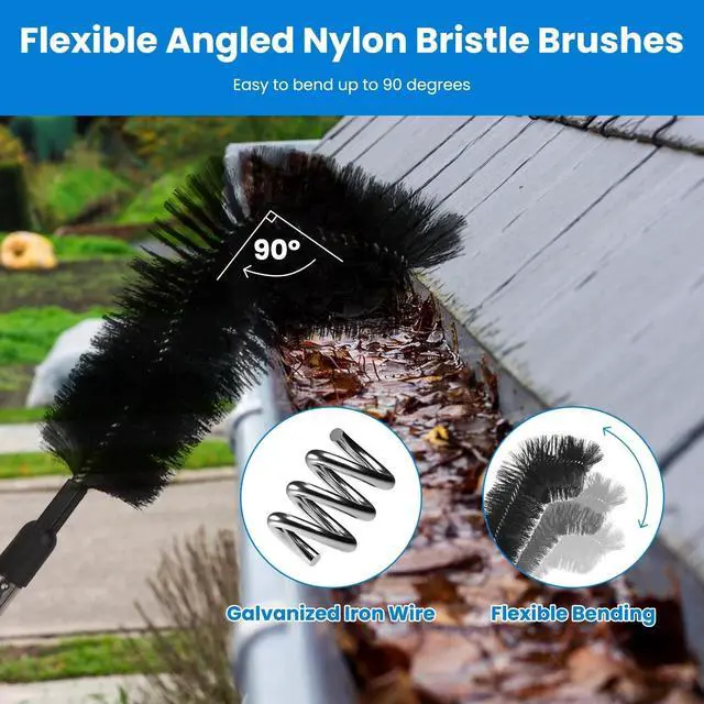 Alt view image 6 of 7 - Telescoping Gutter Cleaning Tool w/ 2 Angled Brushes &Goggles Convenient Gutter