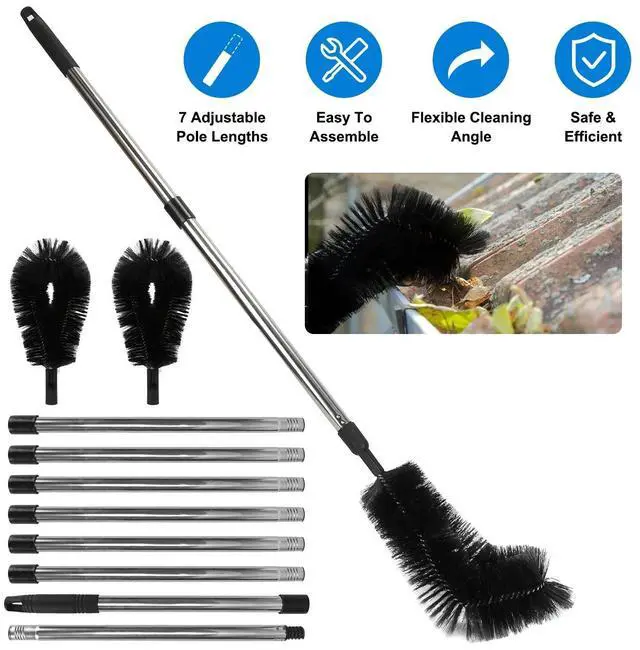 Alt view image 7 of 7 - Telescoping Gutter Cleaning Tool w/ 2 Angled Brushes &Goggles Convenient Gutter
