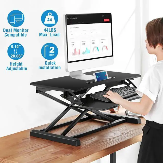 Alt view image 3 of 7 - Height Adjustable Standing Desk Converter Sit Stand Workstation Dual Monitor