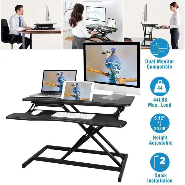 Alt view image 2 of 7 - Height Adjustable Standing Desk Converter Sit Stand Workstation Dual Monitor