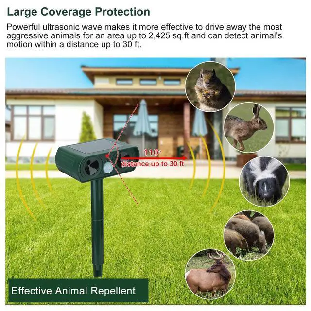 Alt view image 4 of 7 - Upgraded Solar Ultrasonic Dog Cat Skunk Deer Raccoon For Garden