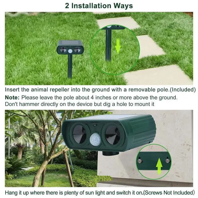 Alt view image 5 of 7 - Upgraded Solar Ultrasonic Dog Cat Skunk Deer Raccoon For Garden
