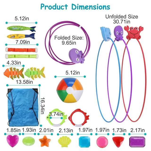 Alt view image 7 of 7 - 22 Pcs Diving Pool Toys for Kids Ages 3+ Set with Diving Swim Thru Rings