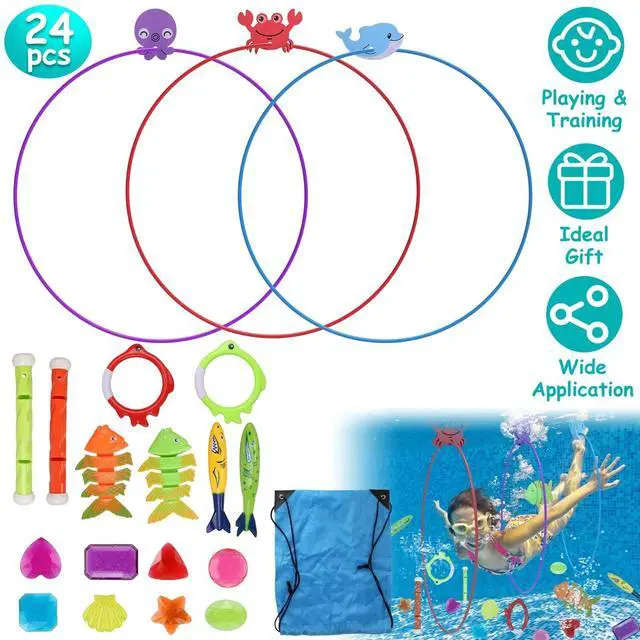 Alt view image 5 of 7 - 22 Pcs Diving Pool Toys for Kids Ages 3+ Set with Diving Swim Thru Rings