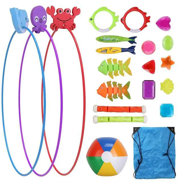 Alt view image 6 of 7 - 22 Pcs Diving Pool Toys for Kids Ages 3+ Set with Diving Swim Thru Rings