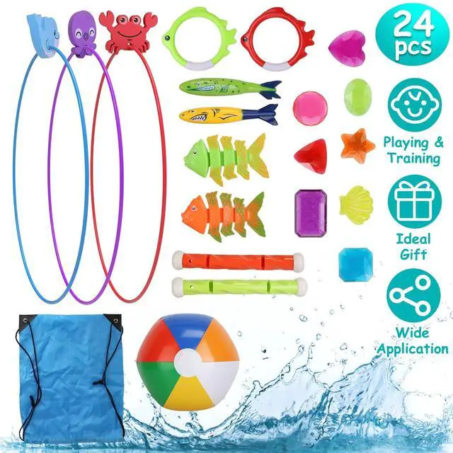 Alt view image 2 of 7 - 22 Pcs Diving Pool Toys for Kids Ages 3+ Set with Diving Swim Thru Rings