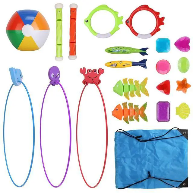 Alt view image 3 of 7 - 22 Pcs Diving Pool Toys for Kids Ages 3+ Set with Diving Swim Thru Rings