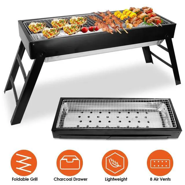 Alt view image 2 of 7 - Foldable BBQ Grill Tool Outdoor Portable Charcoal Barbecue Grill Tabletop Iron