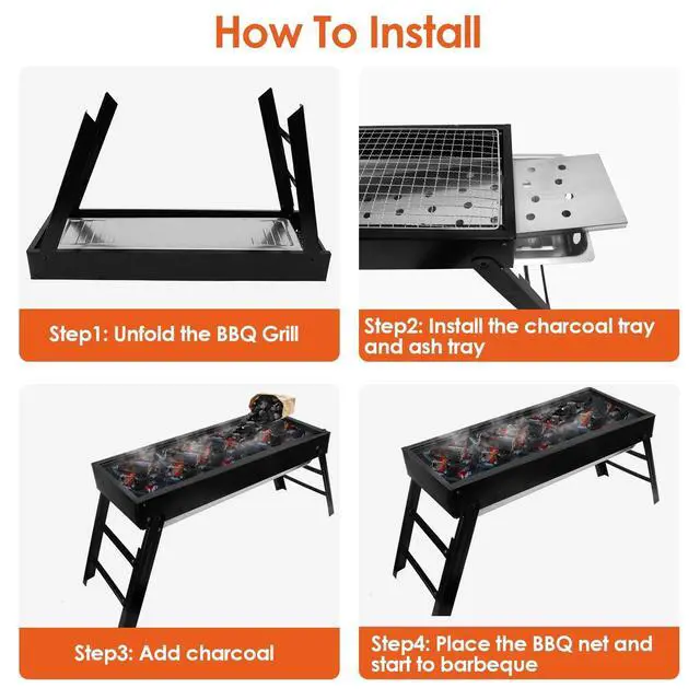 Alt view image 7 of 7 - Foldable BBQ Grill Tool Outdoor Portable Charcoal Barbecue Grill Tabletop Iron