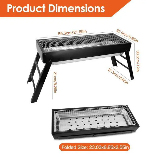 Alt view image 3 of 7 - Foldable BBQ Grill Tool Outdoor Portable Charcoal Barbecue Grill Tabletop Iron